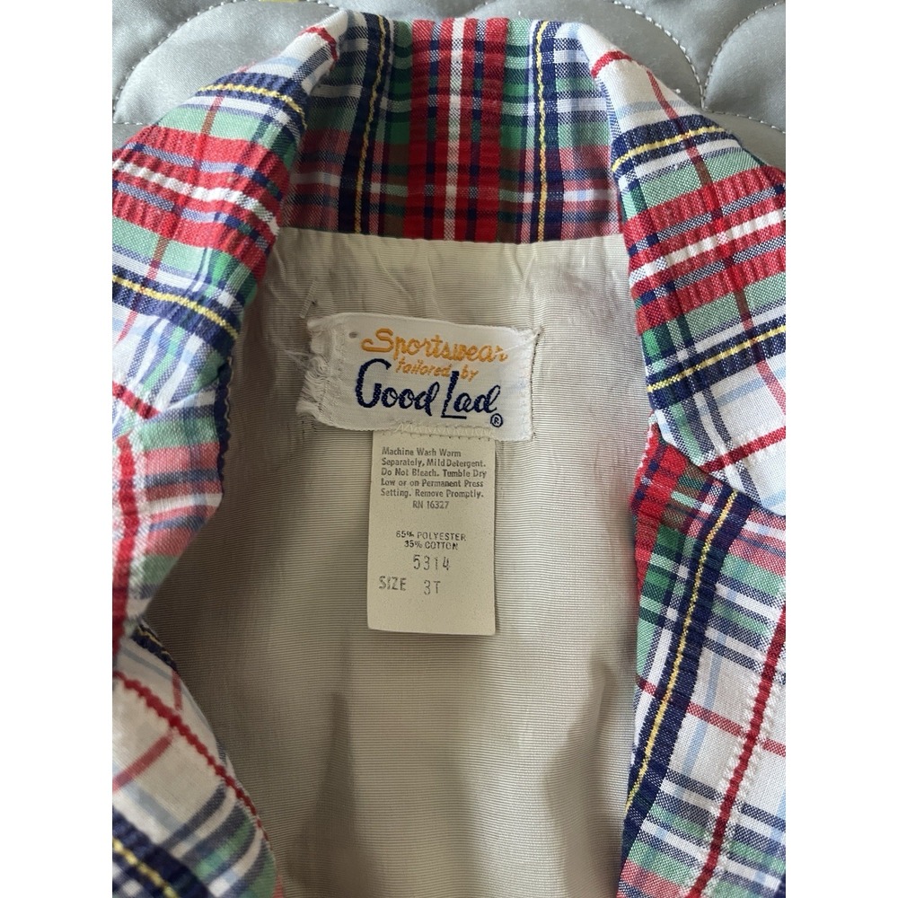 1970's Good Lad Size 2T Vintage Boys Sports Jacket Plaid Red Blue Green White - Picture 2 of 6
